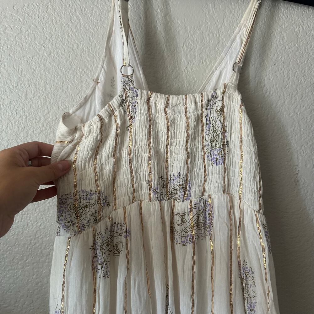 Boho Paisley Tiered Metallic Maxi Dress Festival Cottagecore White - Picture 6 of 9